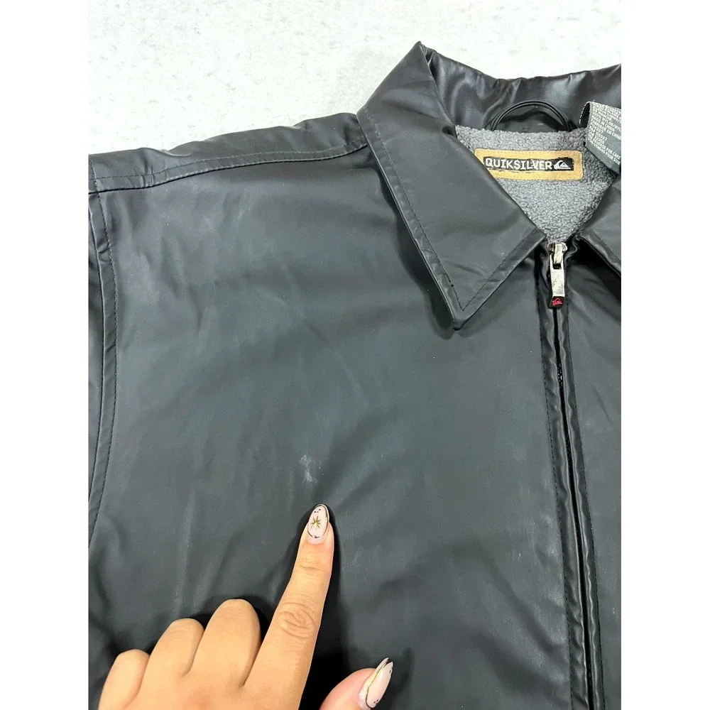 Y2K Quiksilver Jacket Mens Medium Black Fleece Lined Full Zip Insulated Thermal